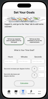 PacerOne set your goals screen
